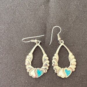 Vintage Silver and Turquoise Heart Earrings